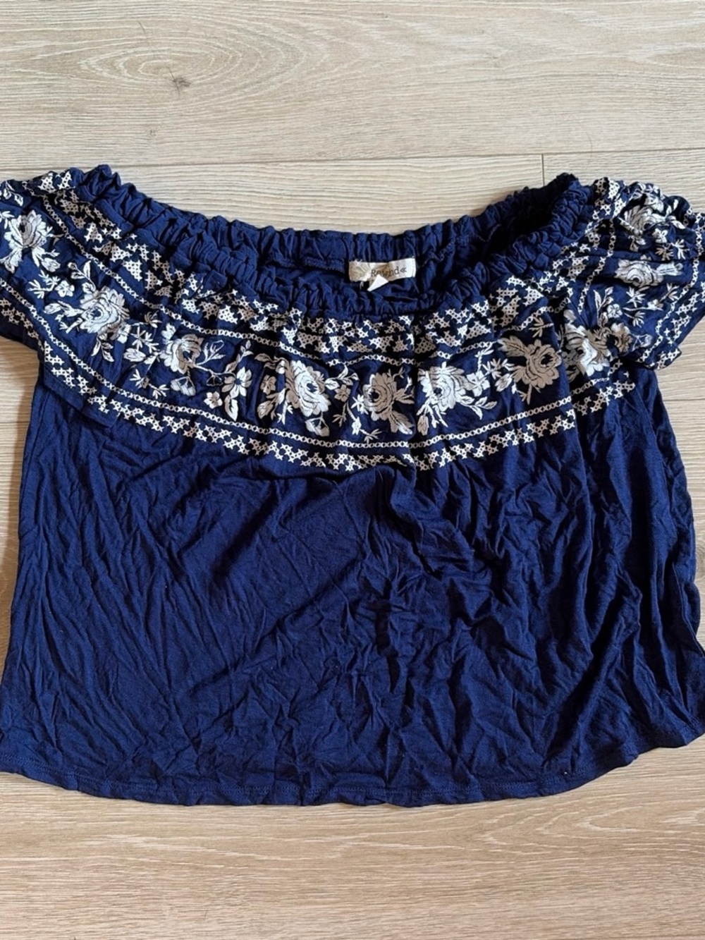 Nike Navy Off-Shoulder Embroidered Crop Top